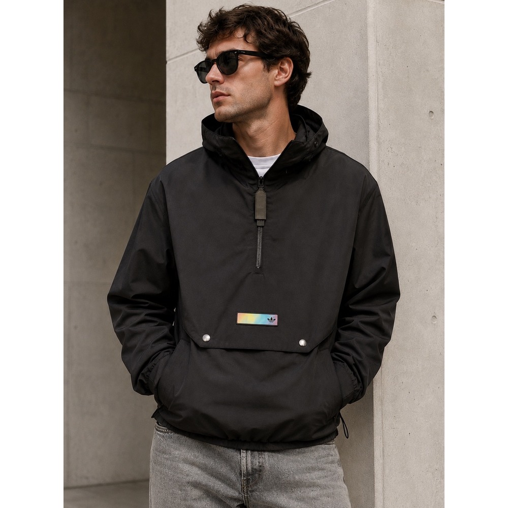 Adidas Originals Mens Iridescent Holographic Trefoil Half Zip Anorak Black Small